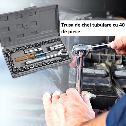 Set Chei Tubulare cu Clichet 40 Piese - Trusa Completa cu Cutie Depozitare