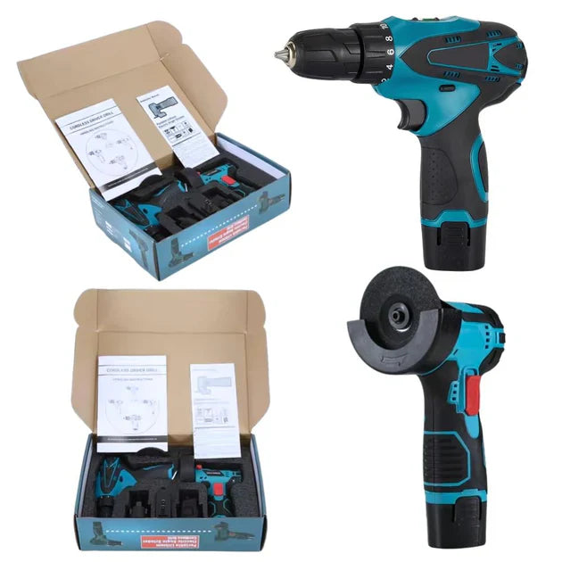 Set Polizor unghiular & Mașină de găurit cu impact 48V cu 2 baterii + 5 discuri cadou