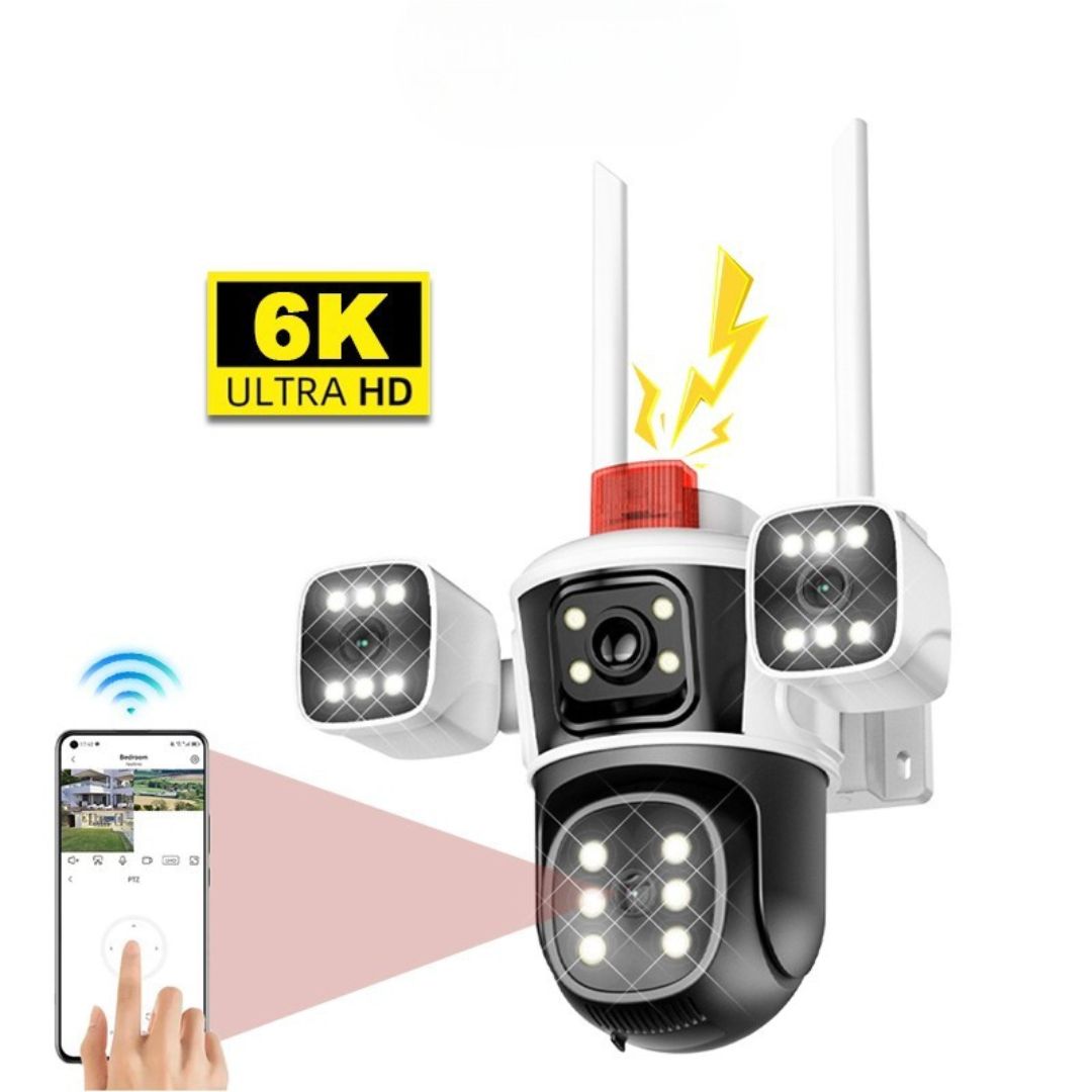 Camera de Supraveghere 6K, PTZ 12MP Ultra-HD, Zoom 10X, Vedere Nocturna Color, Detectare Miscare PIR, Microfon Bidirectional, Rezistenta la Apa IP66, Stocare Cloud sau Micro SD