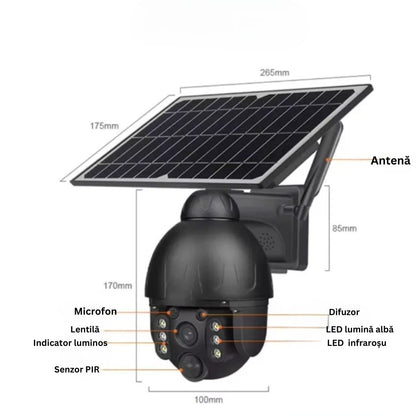 Camera de Supraveghere WiFi Exterior 4MP, Incarcare Solara, Night Vision, Rezistenta la Apa IP67, Detectare Miscare, Microfon si Difuzor Bidirectionale, Control Complet al Camerei prin Aplicatie