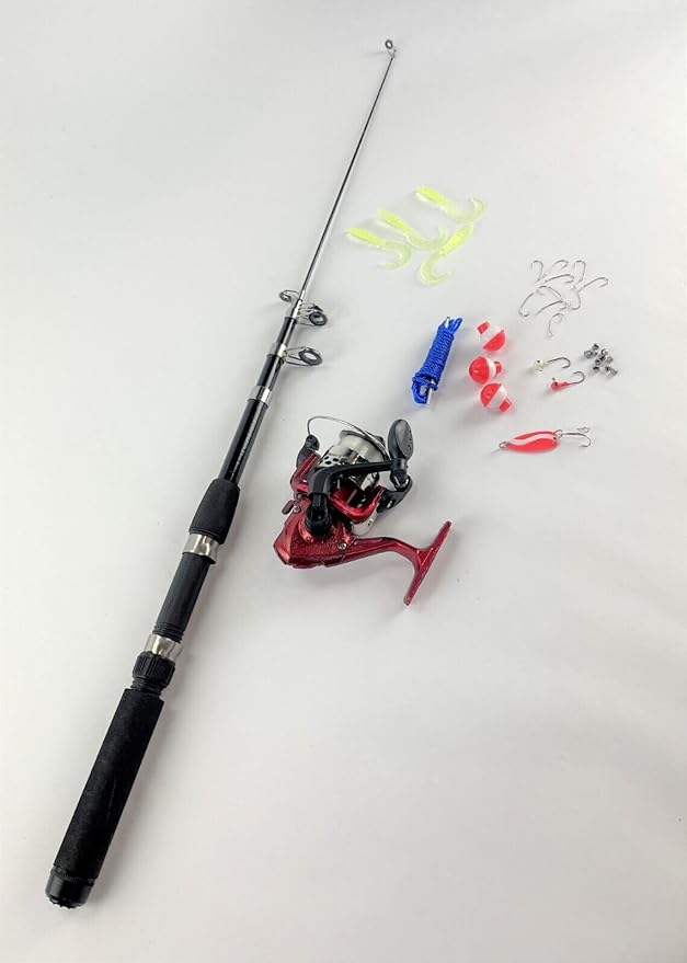 kit Lanseta de 33 bucati telescopica Spinning Mulinete Cârlige Naluci Bobbers TELESCOPING ROD