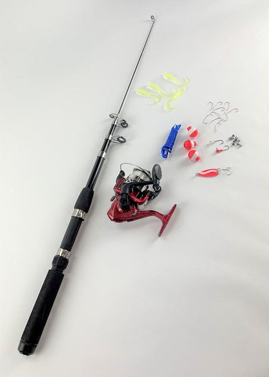 kit Lanseta de 33 bucati telescopica Spinning Mulinete Cârlige Naluci Bobbers TELESCOPING ROD