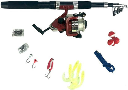 kit Lanseta de 33 bucati telescopica Spinning Mulinete Cârlige Naluci Bobbers TELESCOPING ROD