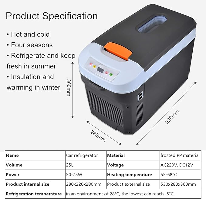 Mini frigider auto 25L, 12V DC / 220V AC Fructe Legume Bere Băuturi Frigider mic portabil, -5C+68C! Funcție de încălzire și răcire, pentru dormitor