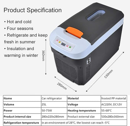 Mini frigider auto 25L, 12V DC / 220V AC Fructe Legume Bere Băuturi Frigider mic portabil, -5C+68C! Funcție de încălzire și răcire, pentru dormitor
