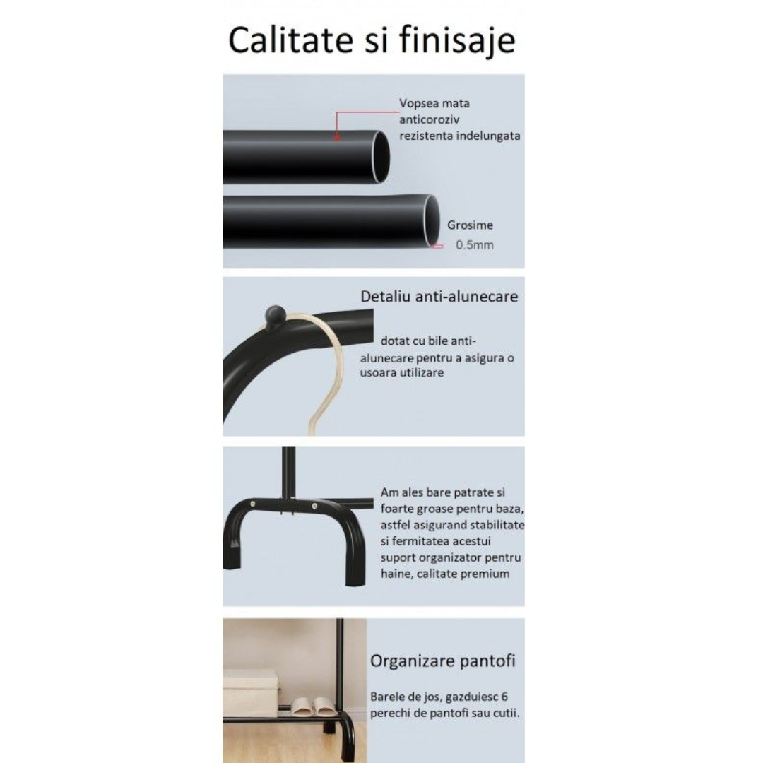 Organizator Dublu pentru Haine - 40 Umerase + Suport Pantofi - Otel Inoxidabil Anti-Coroziv