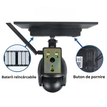 Camera de Supraveghere WiFi Exterior 4MP, Incarcare Solara, Night Vision, Rezistenta la Apa IP67, Detectare Miscare, Microfon si Difuzor Bidirectionale, Control Complet al Camerei prin Aplicatie