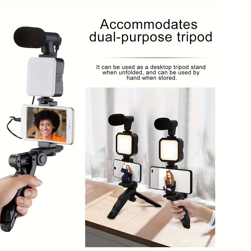 Pachet creare continut video online lampa circulara de 3 telefone 58 cm plus trepied multifunctional cu lampa si microphone incorporat plus telecomanda selfie cadou