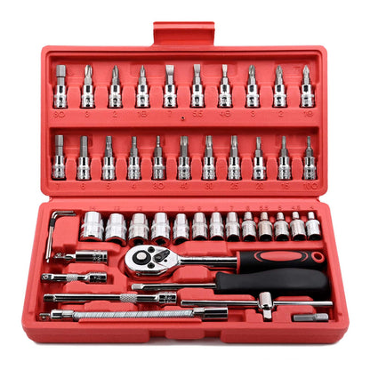 Trusa chei tubulare 1/4 46 piese, biti, torx, imbus, clichet, surubelnita si antrenor cu prelungitor si adaptor
