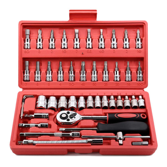 Trusa chei tubulare 1/4 46 piese, biti, torx, imbus, clichet, surubelnita si antrenor cu prelungitor si adaptor