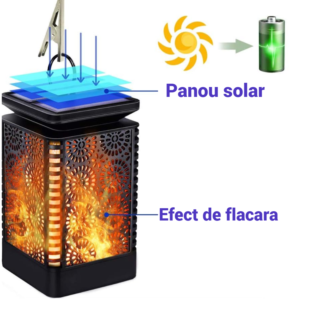 Lampa Solara cu Efect de Flacara - Iluminat Decorativ pentru Gradina si Curte