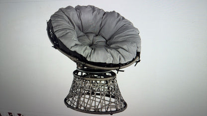 fotoliu de gradina,constructie din otel,material impletitura dinratan artificial, rotativ, perna de culoaregri deschis si negru,78 x 75 x 80 cm