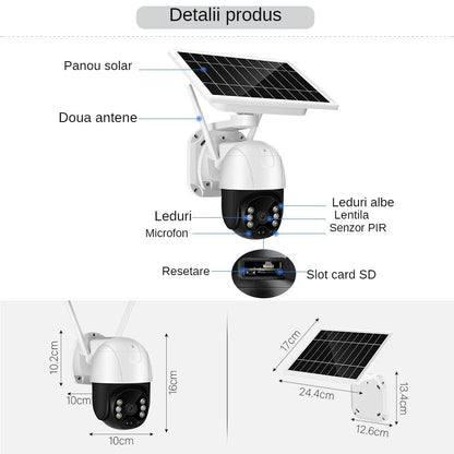 Camera Supraveghere Solara Autonoma WiFi 3MP - Rotire 360° cu Viziune Nocturna si Aplicatie Mobila
