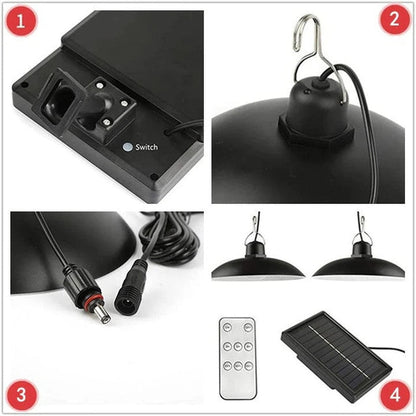 Set 2 Lampi Solare LED cu Abajur Metalic si Telecomanda - Iluminat Exterior/Interior