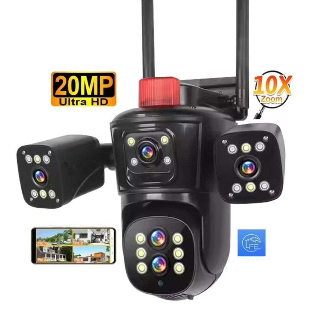 Camera de Supraveghere PTZ cu WiFi, Rezolutie 10K, 20MP, Zoom Optic 10X, 5 Lentile, Vizualizare pe 4 Ecrane, Night Vision Color, Comunicare Bidirectionala, Functie de  Urmarire Automata cu Identificarea tipului de miscare