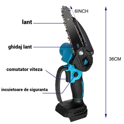 Mini Drujba Portabila Fara Fir 6 inch - 2 Lanturi + Acumulator Inclus