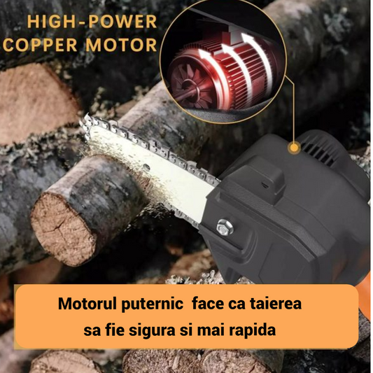 Lichidare de stoc. Mini drujba cu lant, fara fir, lama 4 inch, portabila , cu 2 acumulatori