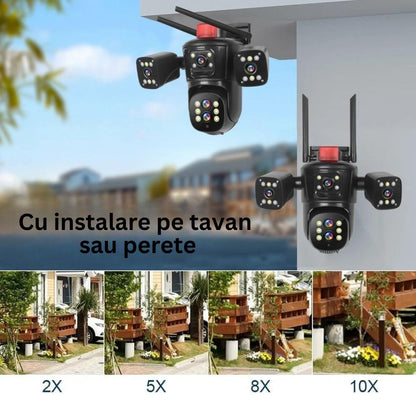 Camera de Supraveghere PTZ cu WiFi, Rezolutie 10K, 20MP, Zoom Optic 10X, 5 Lentile, Vizualizare pe 4 Ecrane, Night Vision Color, Comunicare Bidirectionala, Functie de  Urmarire Automata cu Identificarea tipului de miscare