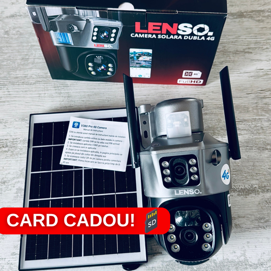 Camera Solara Supraveghere LENSO 4G Dubla + CARD CADOU