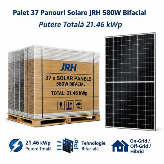 Palet 37 Panouri Solare JRH 580W Bifacial – Putere Totală 21.46 kWp, N type