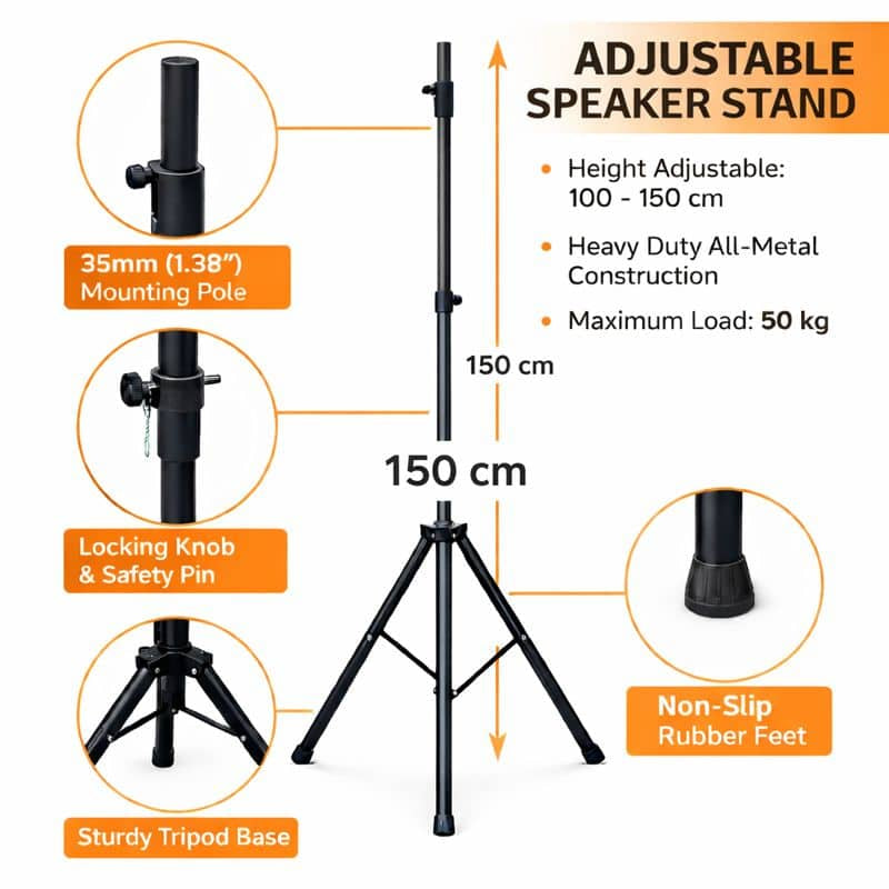 Suport metal tip trepied pentru boxe , greutate maxima 30 KG , extensie 1.5 Metri