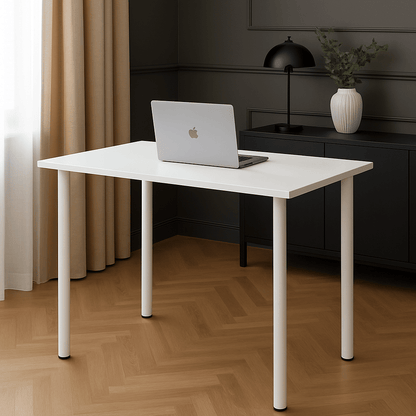 Masă birou Modernă Albă, 100x60x74 cm — Design Minimalist, Blat MDF și Picioare Metalice”