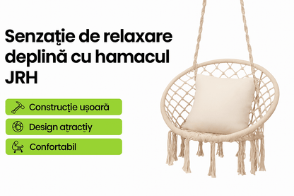 Hamac suspendat pentru grădină cu franjuri Rila Crafts, Capacitate până la 120 kg, Alb