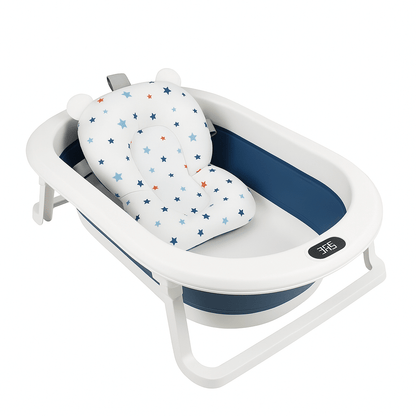 cadita cu pernuta pentru bebelusi termometru digital incorporat pliabila dop de scurgere picioare anti alunecare design ergonomic albastru