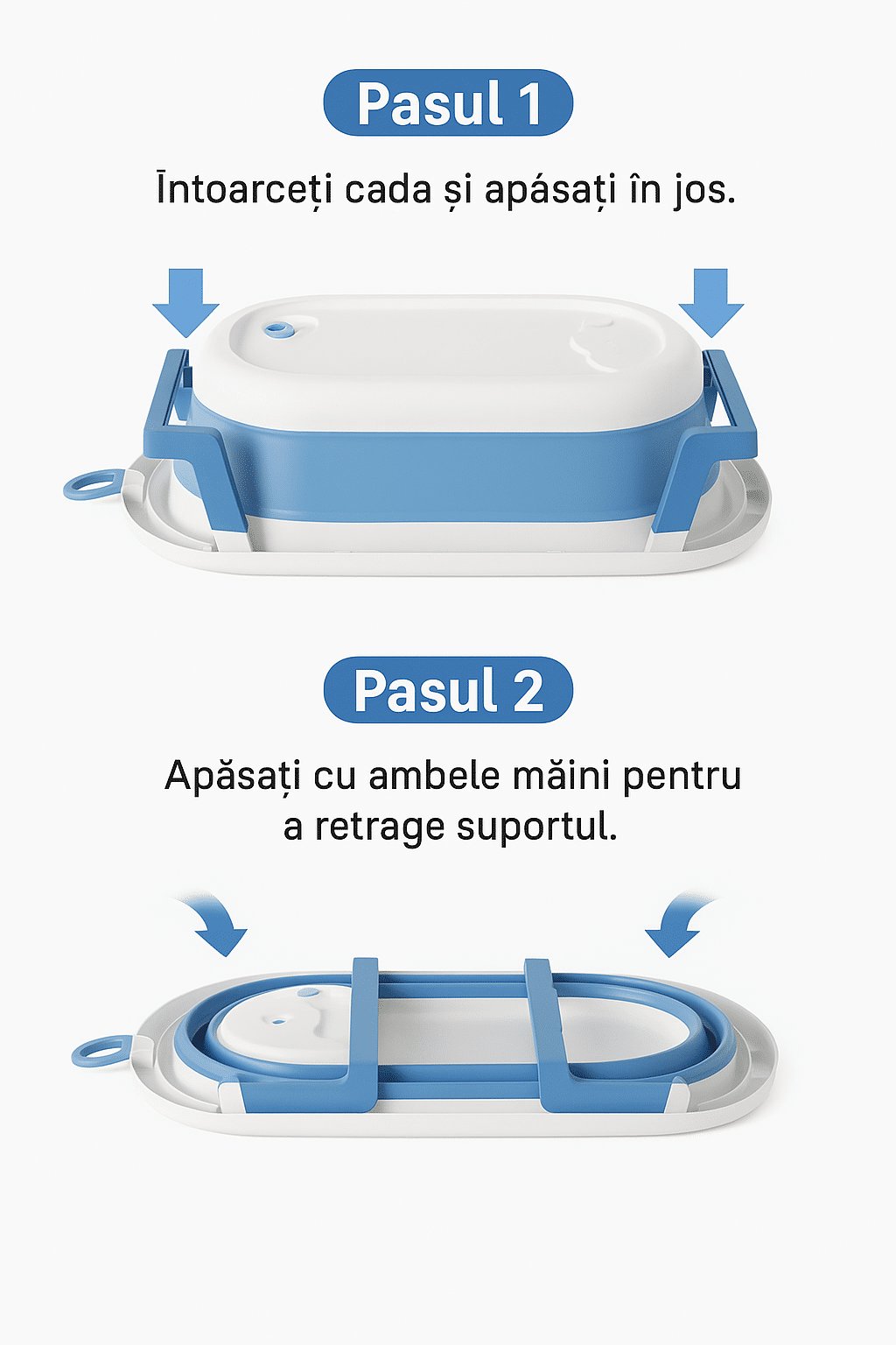 cadita cu pernuta pentru bebelusi termometru digital incorporat pliabila dop de scurgere picioare anti alunecare design ergonomic albastru