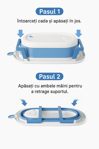 cadita cu pernuta pentru bebelusi termometru digital incorporat pliabila dop de scurgere picioare anti alunecare design ergonomic albastru