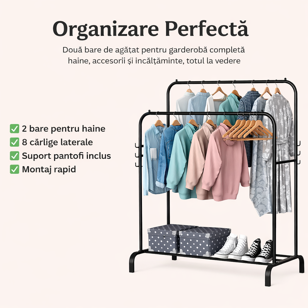 Suport Dublu pentru Umerașe din Metal – 150 x 110 x 54 cm