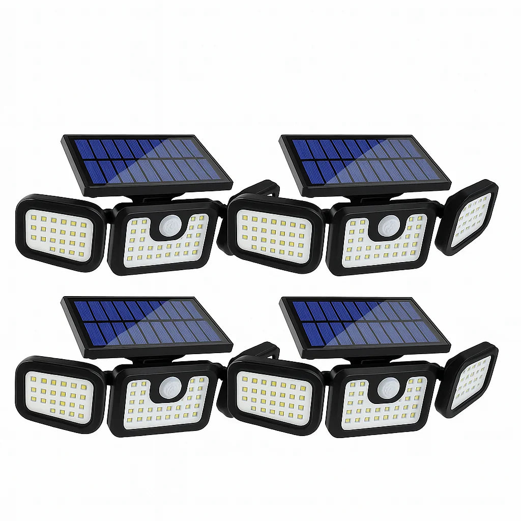 Set 4 x PROIECTOR TRIPLU cu incarcare Solara Senzor de Miscare Prindere pe Perete