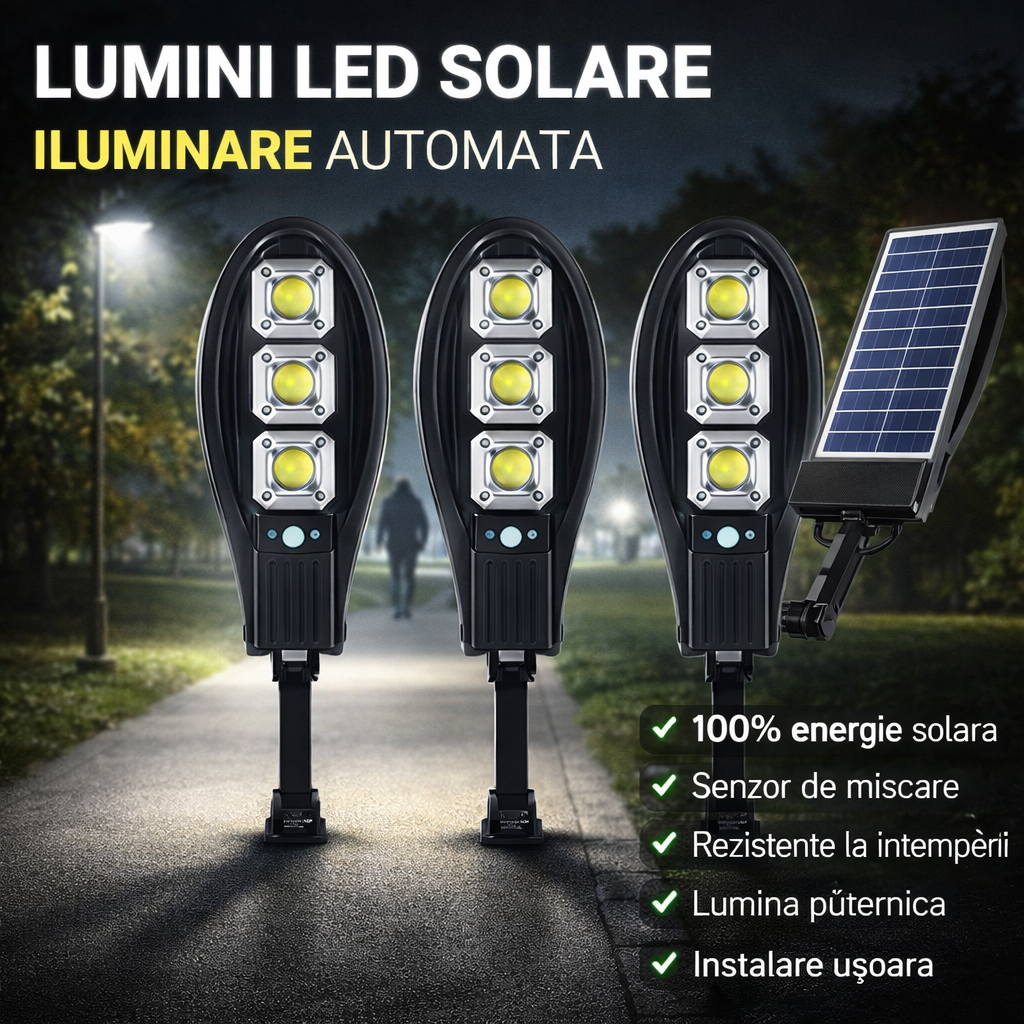 SET 3 x Lampa Stradala cu 90 LED-uri, Incarcare Solara