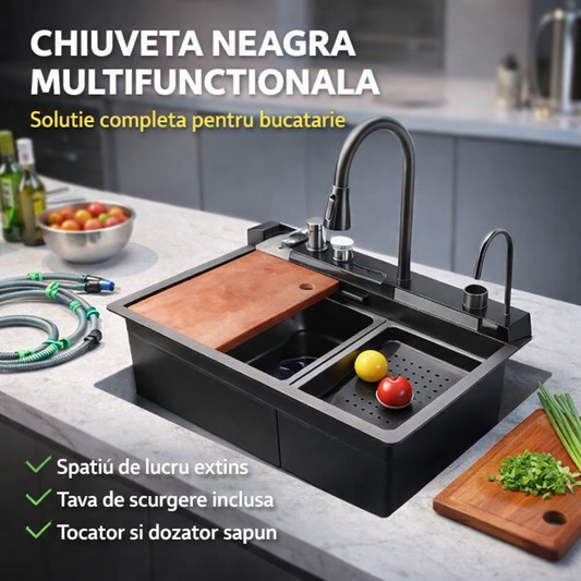 Chiuvetă de bucatarie multifunctionala otel inoxidabil LED 70x45x25