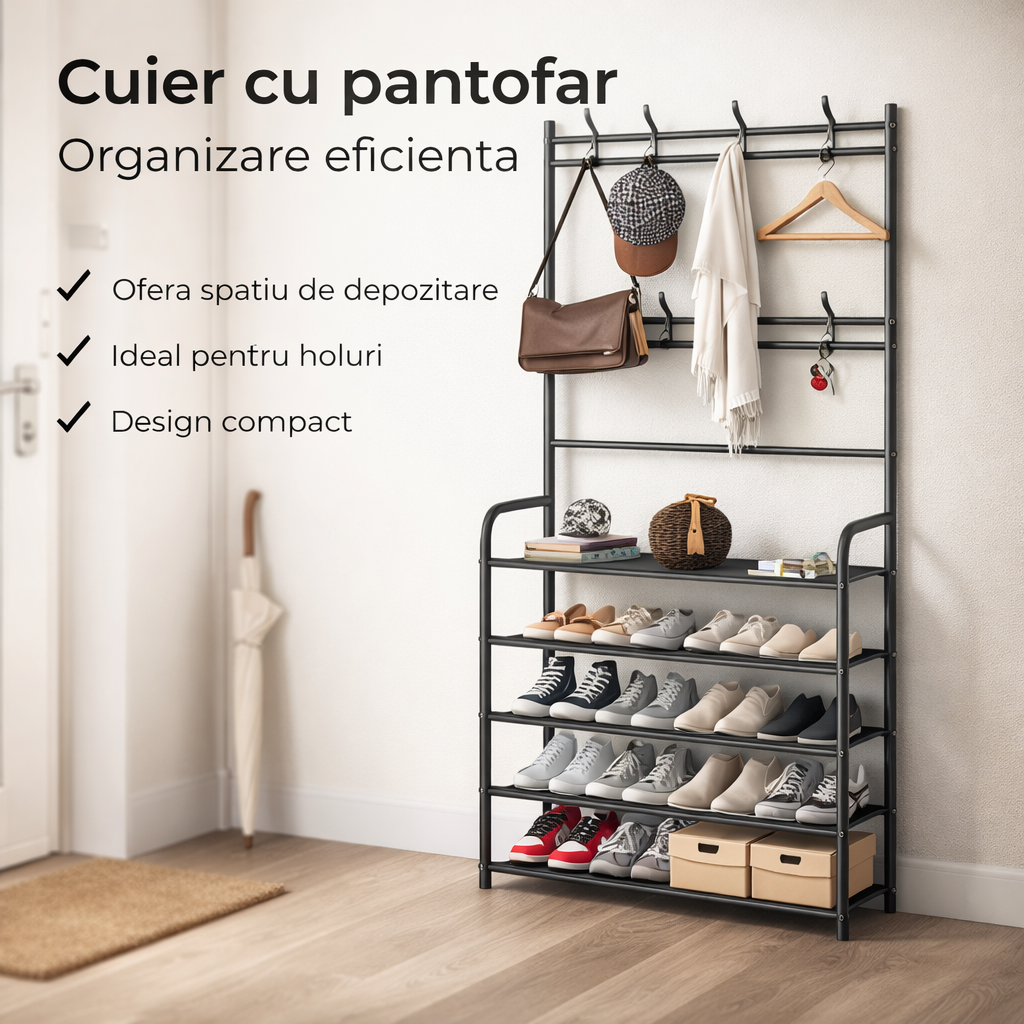 Cuier cu Pantofar Metalic Asos – 5 Rafturi