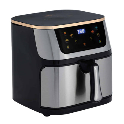 Friteuza cu Aer Cald, 10L, 2000W, Panou Touch, Timer 60 min, Temperatura Reglabilă 100-200°C, Incalzire Dubla, Accesorii Incluse