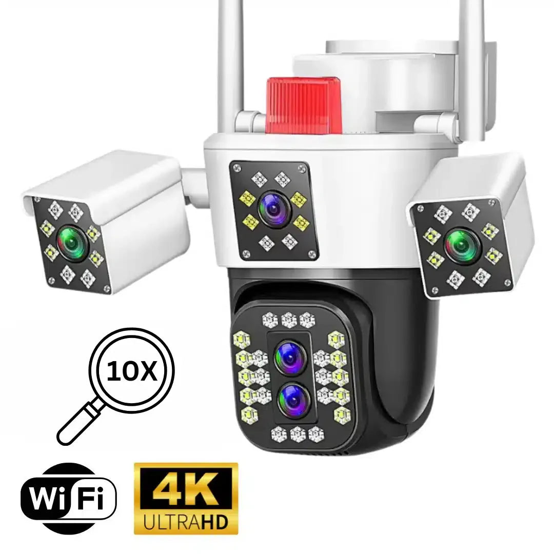 Camera de supraveghere WIFI 6K, 12MP, ZOOM 10X, 3 Camere, 1 Senzor, Control din aplicatie, Comunicare bidirectionala, Urmarire automata, Multi lens