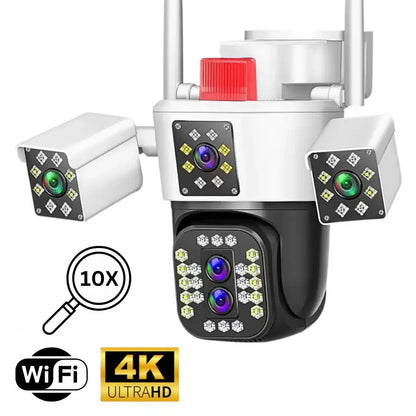 Camera de supraveghere WIFI 6K, 12MP, ZOOM 10X, 3 Camere, 1 Senzor, Control din aplicatie, Comunicare bidirectionala, Urmarire automata, Multi lens