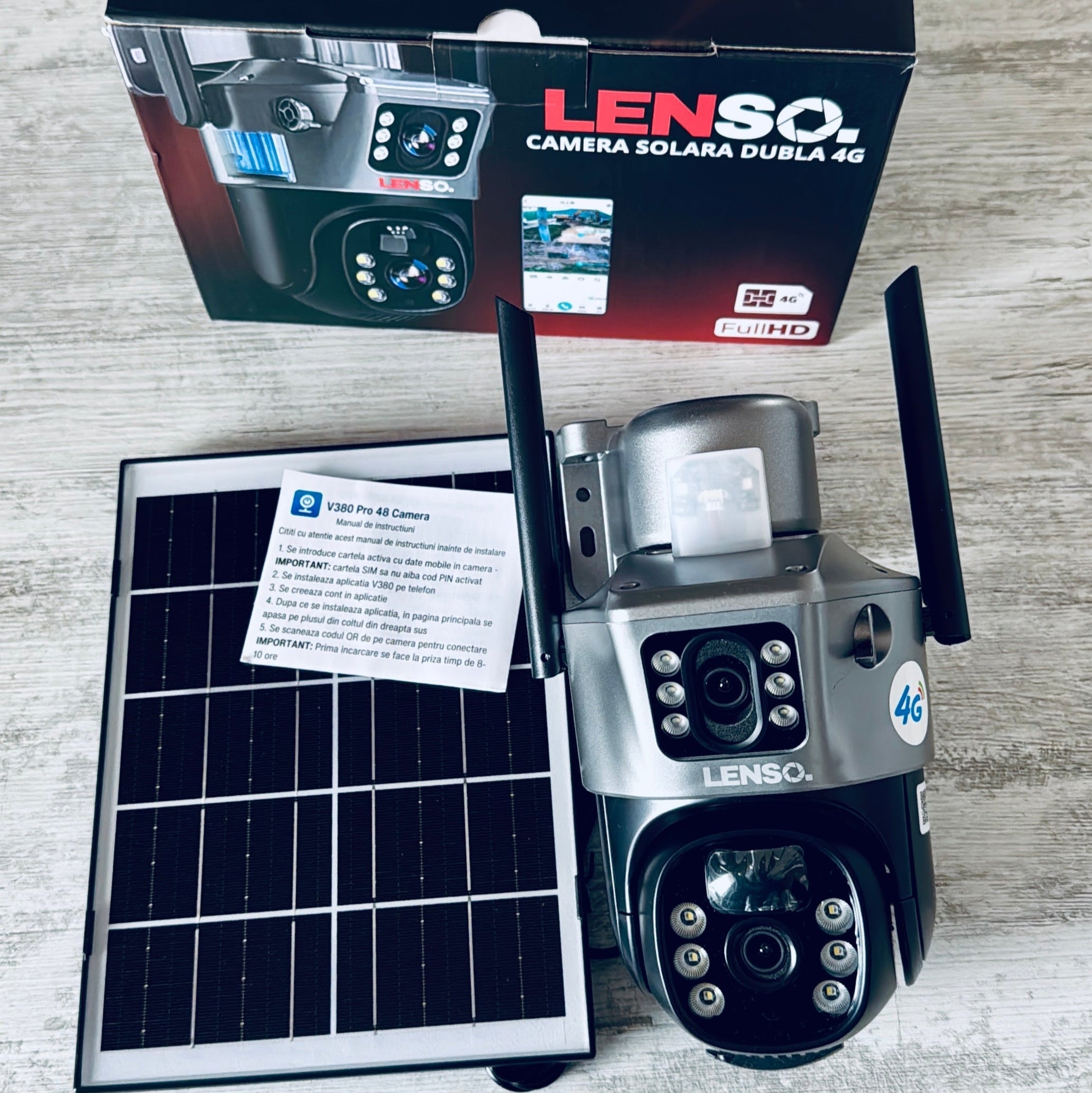 Camera Supraveghere LENSO 4G Dubla + CARD 128 GB