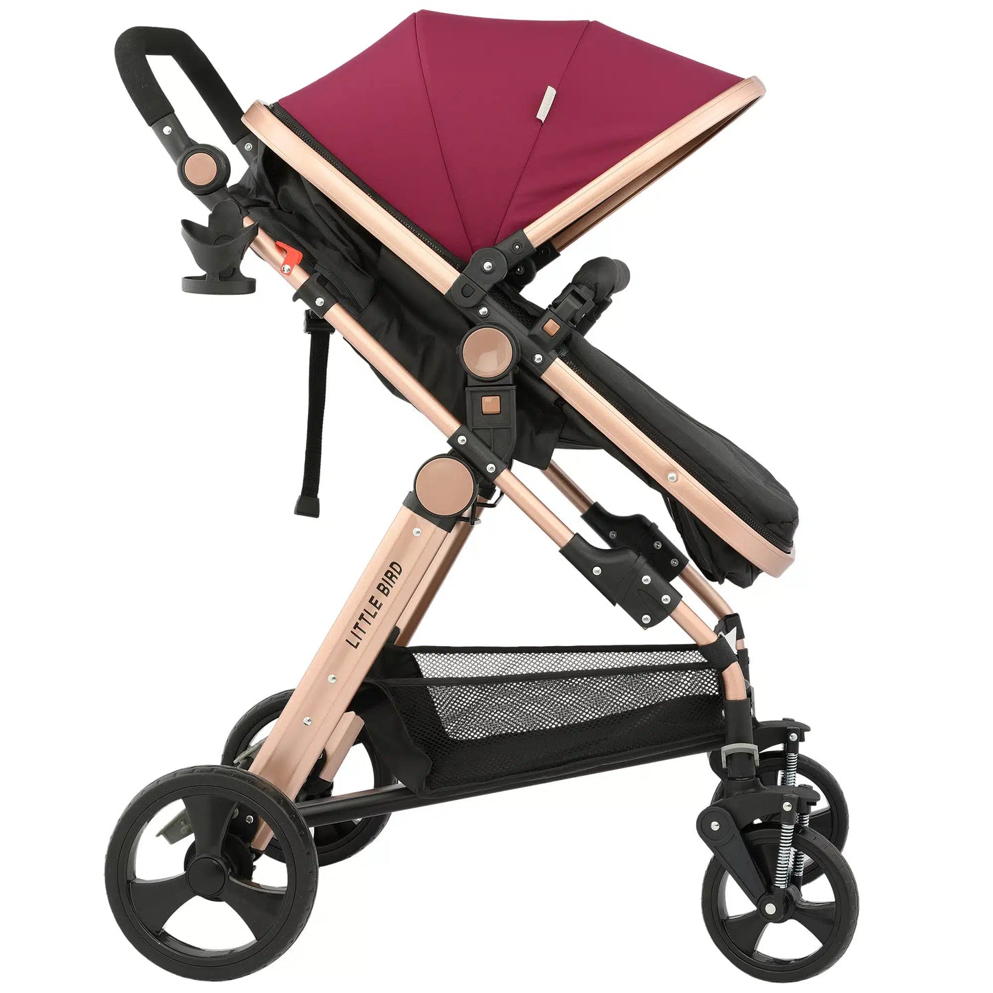 Carucior litle bird , cu suspensii , Red wine (rosu) 2in1 transformabil landou-sport