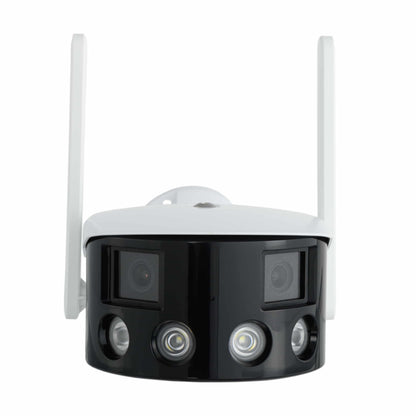 Camera de supraveghere WIFI EVKVO Q1-8X, 8MP, exterior/interior, Ultra HD 4K, lentila duala 180° Unghi de vizualizare ultra larg, zoom 5X, LED-uri luminoase, comunicare bidirectionala, senzor de miscare, Onvif, alb