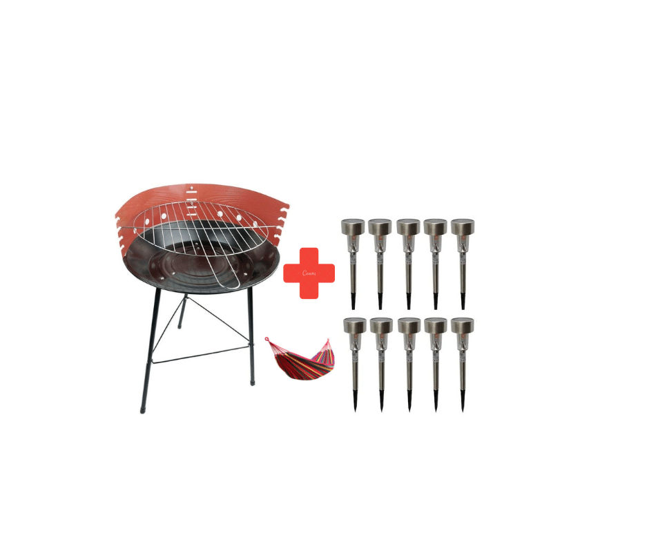 Gratar 36cm + pachet 10 lampi solare pentru gradina + hamac