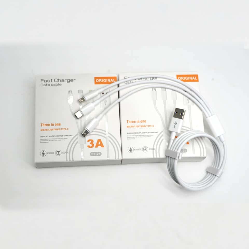 USB cable 3 in 1 JRH SX – 21, USB-micro USB/USB-C/iphone compatible, 3A, 1.2 m, white