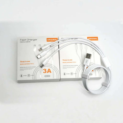 USB cable 3 in 1 JRH SX – 21, USB-micro USB/USB-C/iphone compatible, 3A, 1.2 m, white