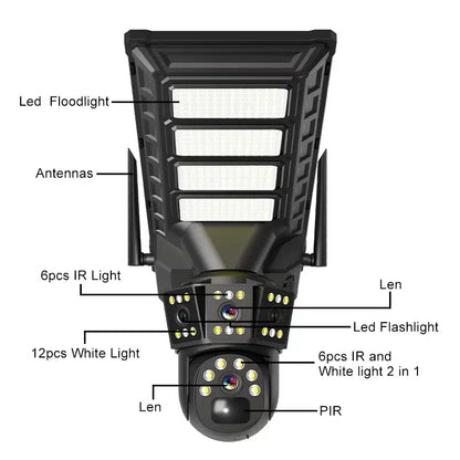 Lampă Solară LED cu Cameră CCTV – Iluminare și Securitate Exterioară IP67