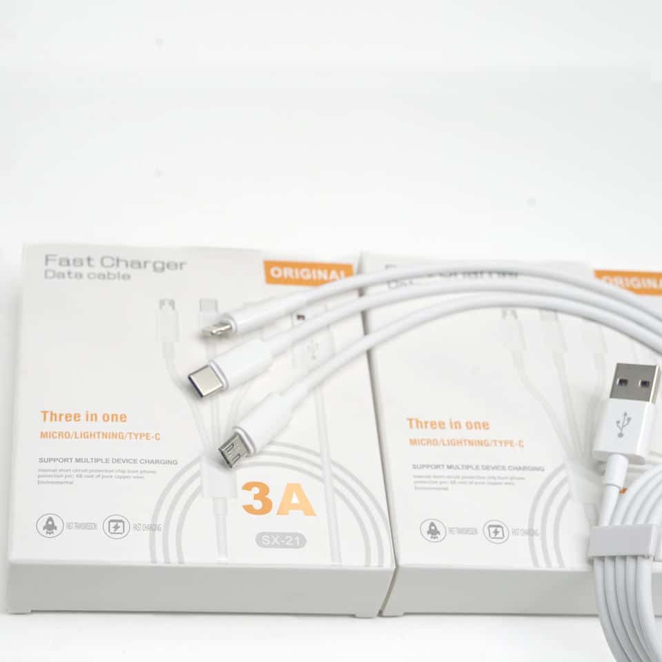 USB cable 3 in 1 JRH SX – 21, USB-micro USB/USB-C/iphone compatible, 3A, 1.2 m, white