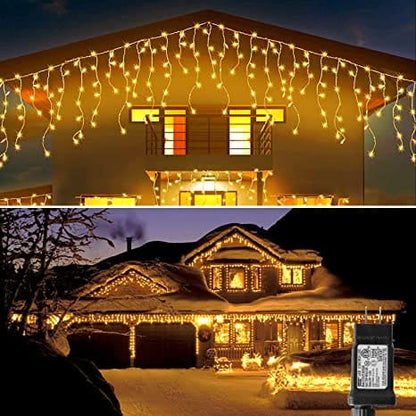 Instalatie Franjuri, 13m, 300 Led-uri, Rezistent Apa, Exterior/Interior, Alb cald