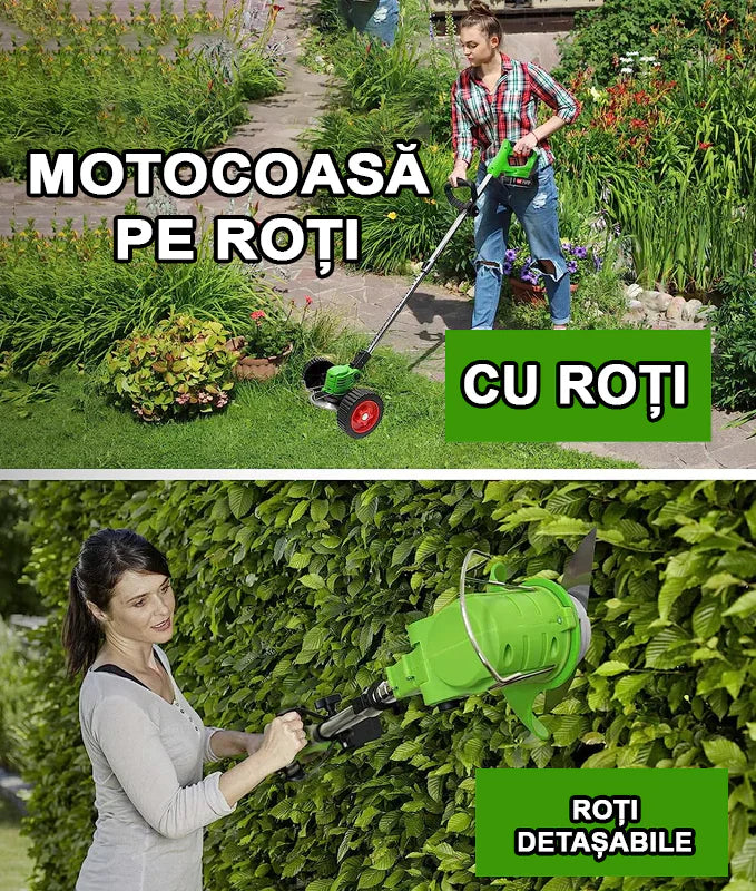 Motocoasă electrică cu roti 48V, 6000 mAh, 20000 RPM, cu acumulatori