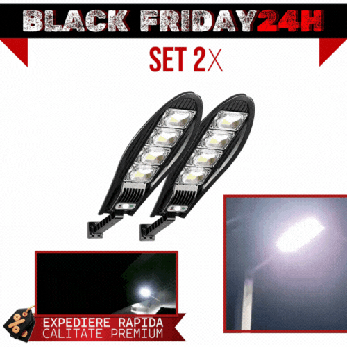 SET 2 x Lampa Stradala 1200W, Incarcare Solara, 65 CM