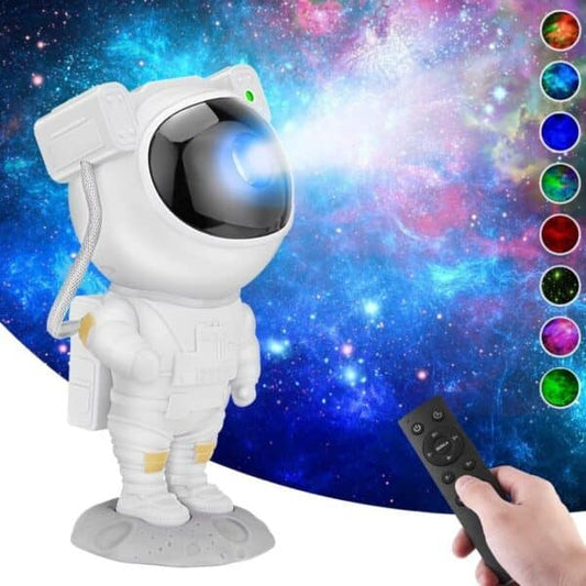 Proiector Laser Astronaut cu Joc de Lumini Aurora Boreala si Stele, Reglare 360, Timer, Setare Luminozitate, Telecomanda